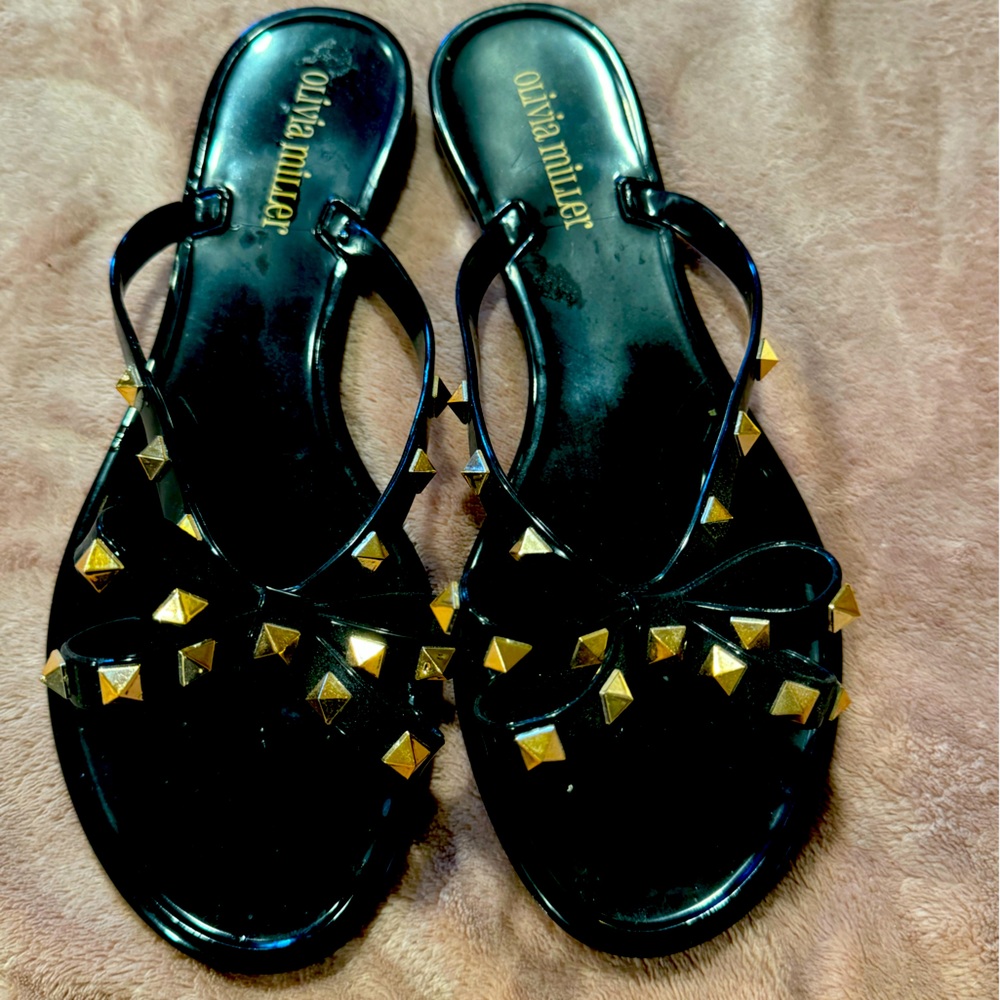 Olivia Miller Flip Flops Studded Jelly Thong Sandals